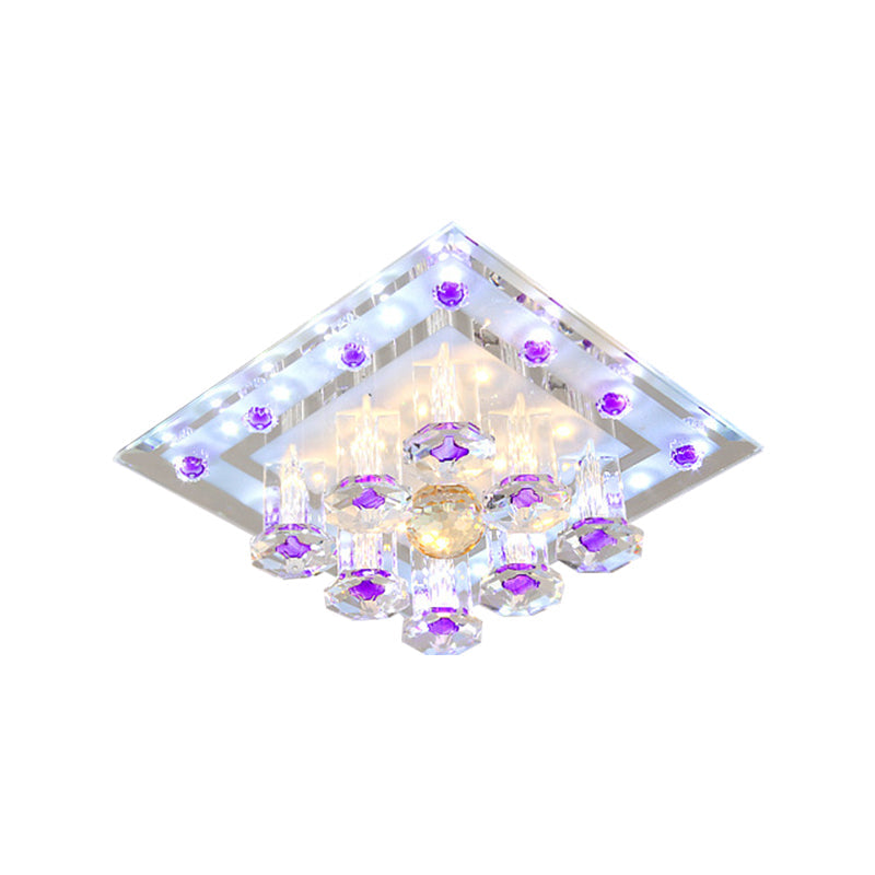 Contemporary Purple Crystal Ceiling Light - 7’/9.5’ Flush Mount Led For Corridor In Warm/White