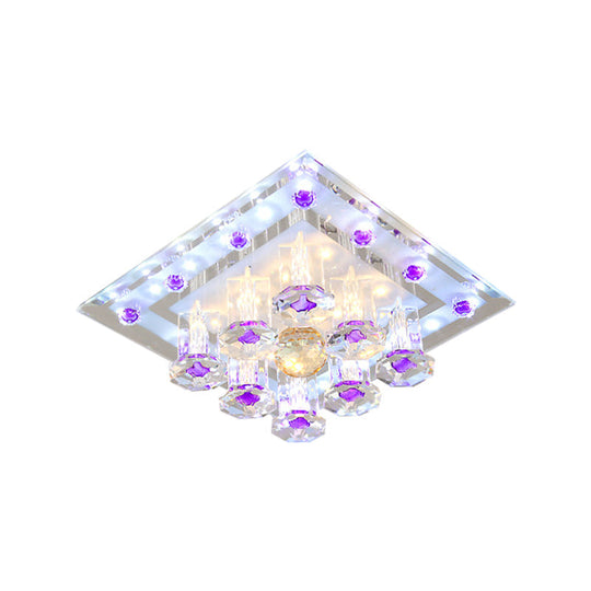 Contemporary Purple Crystal Ceiling Light - 7’/9.5’ Flush Mount Led For Corridor In Warm/White