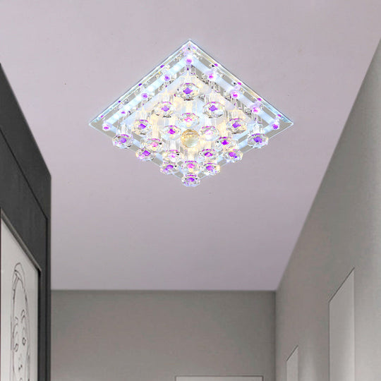 Contemporary Purple Crystal Ceiling Light - 7’/9.5’ Flush Mount Led For Corridor In Warm/White