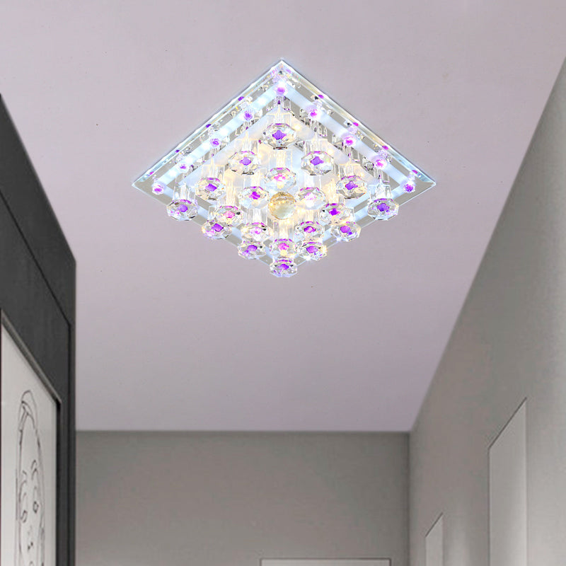 Contemporary Purple Crystal Ceiling Light - 7/9.5 Flush Mount Led For Corridor In Warm/White