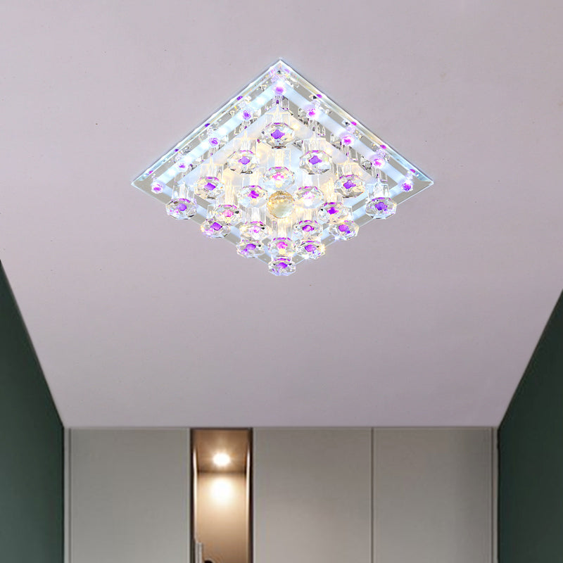 Contemporary Purple Crystal Ceiling Light - 7’/9.5’ Flush Mount Led For Corridor In Warm/White