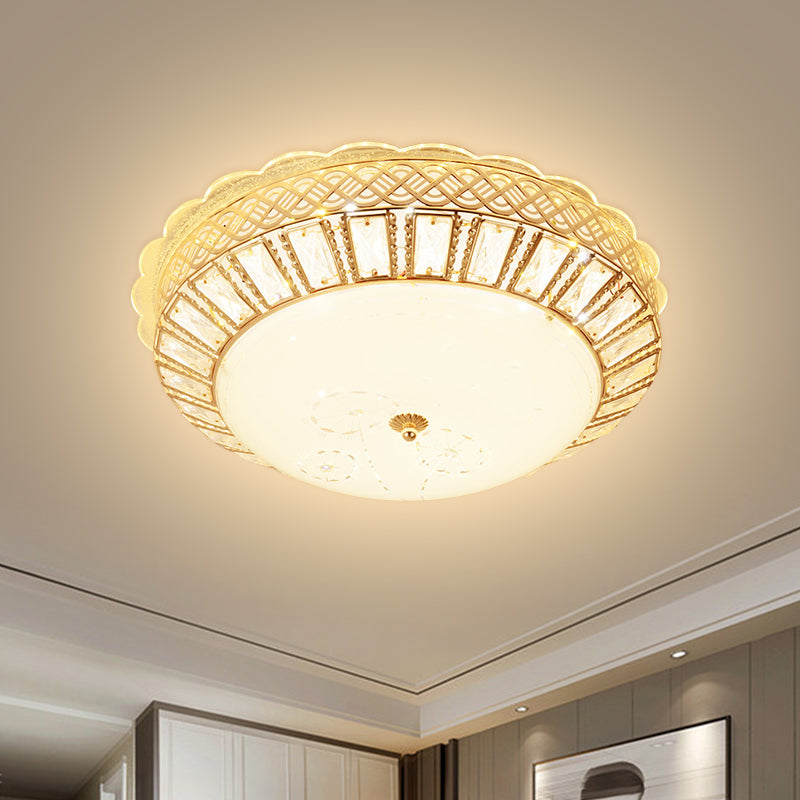 Minimal Led Gold Ceiling Lamp With Crystal Flush Mount And Flower Pattern Ideal For Bedroom