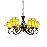 Vintage Oval Pendant Chandelier Lamp - 6/8 Lights Curved Arm & Brown Glass Design For Living Room