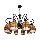 Vintage Oval Pendant Chandelier Lamp - 6/8 Lights Curved Arm & Brown Glass Design For Living Room