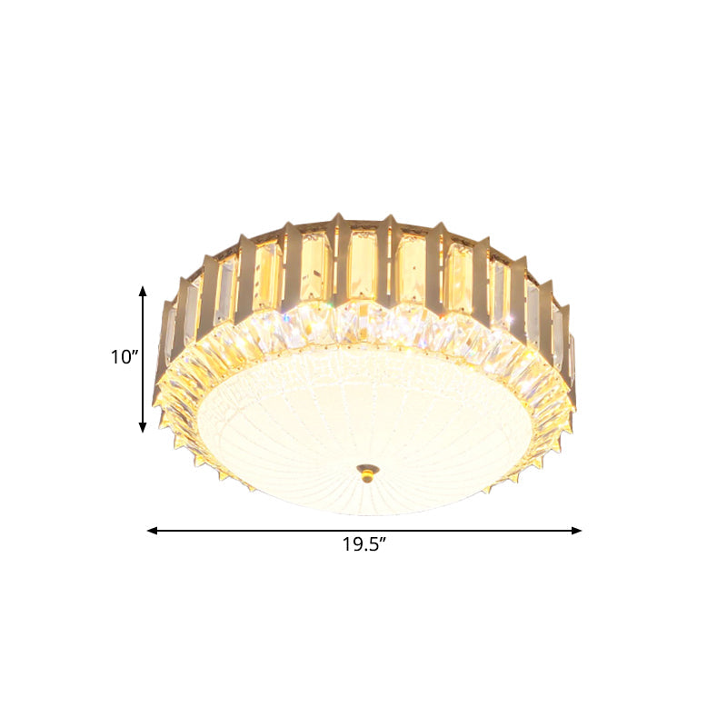Contemporary Led Gold Flush Mount Ceiling Light With Clear Crystal Bowl For Bedroom