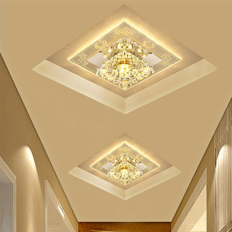 Modern Rhombus Flush Mount Ceiling Light With Clear Crystal Design Led Hallway Lighting Fixture In