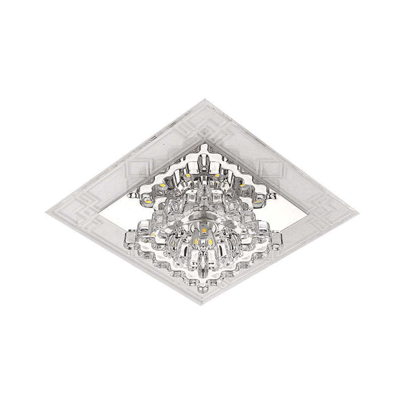 Modern Rhombus Flush Mount Ceiling Light With Clear Crystal Design Led Hallway Lighting Fixture In