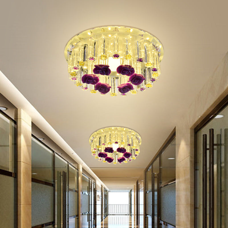 7’/9.5’ Minimalist Round Flush Mount Crystal Led Ceiling Light In Chrome Warm/White/Multi Color