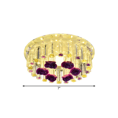 7/9.5 Minimalist Round Flush Mount Crystal Led Ceiling Light In Chrome Warm/White/Multi Color