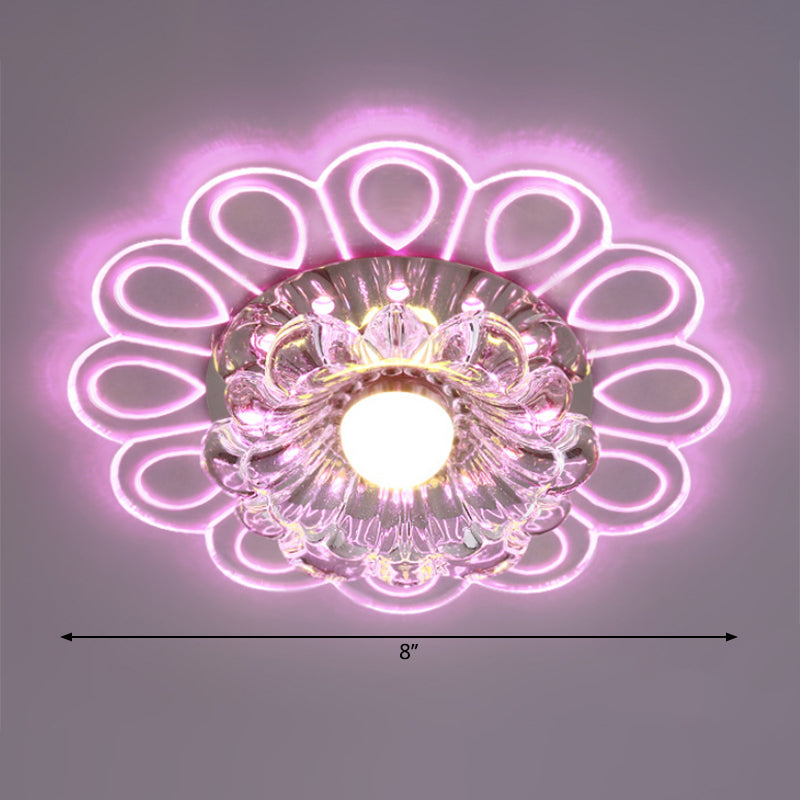 Modern Led Crystal Ceiling Lamp With Peacock Pattern - White Flower Flush Light Warm/White/Multi