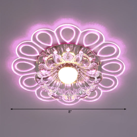 Modern Led Crystal Ceiling Lamp With Peacock Pattern - White Flower Flush Light Warm/White/Multi