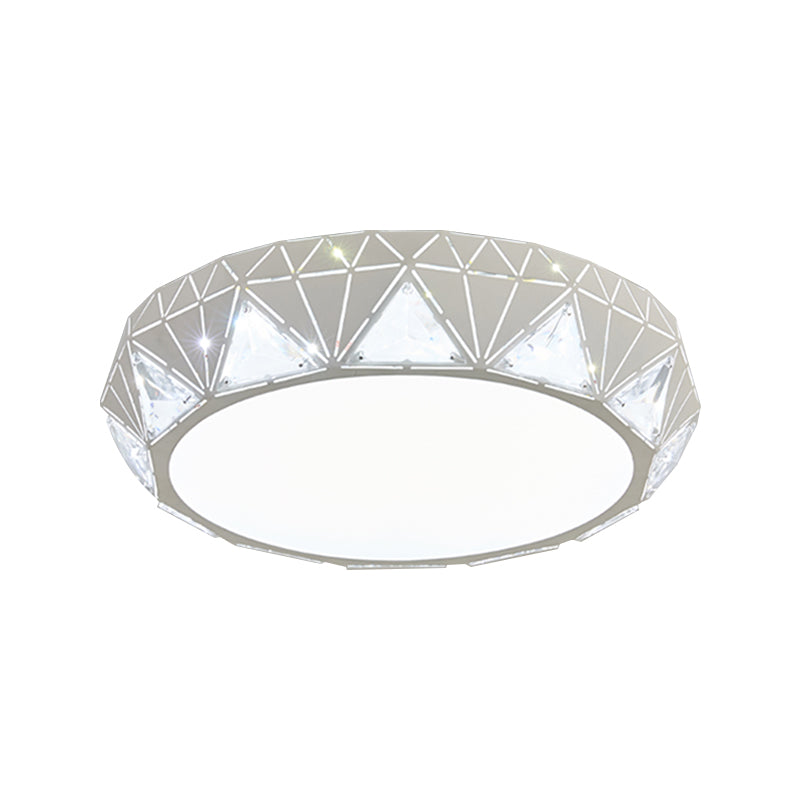 Modern Led Ceiling Light - White/Gold Finish Crystal Flush Mount With Acrylic Shade