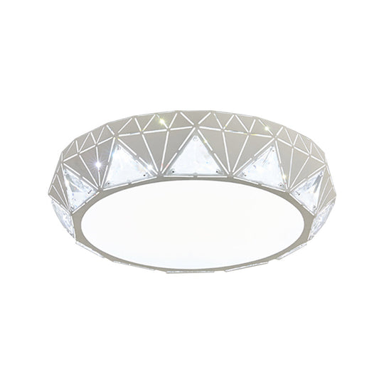 Modern Led Ceiling Light - White/Gold Finish Crystal Flush Mount With Acrylic Shade