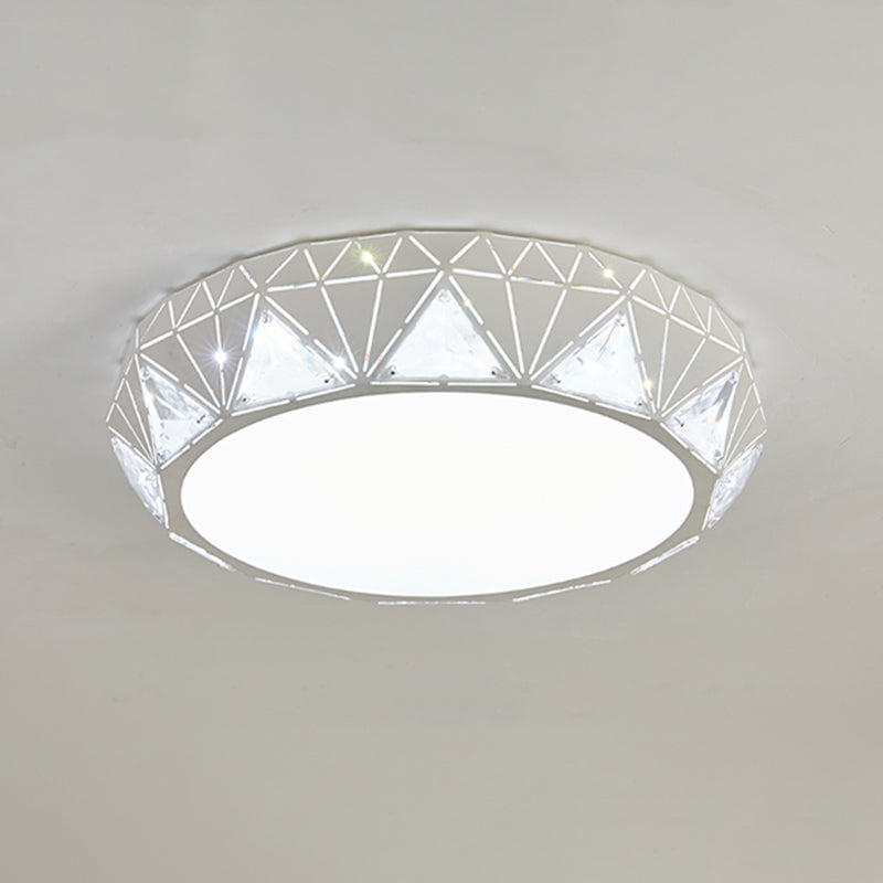 Modern Led Ceiling Light - White/Gold Finish Crystal Flush Mount With Acrylic Shade
