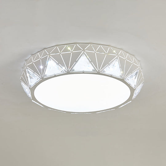 Modern Led Ceiling Light - White/Gold Finish Crystal Flush Mount With Acrylic Shade