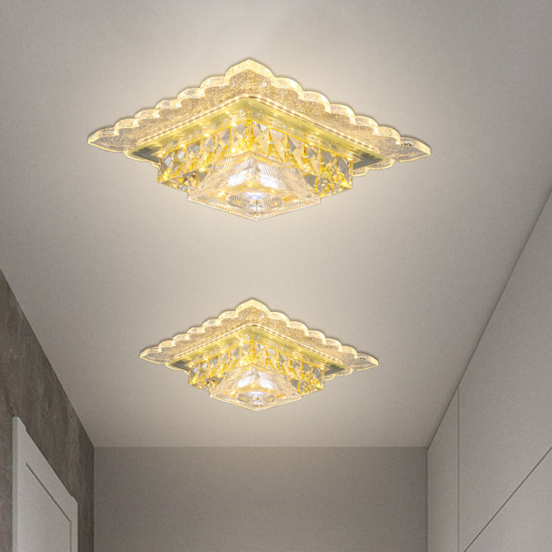 Contemporary Square Crystal Led Ceiling Lamp - Flush Mount Lighting For Corridor Warm/White Light