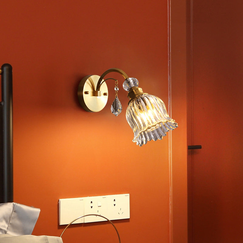 Golden Beveled Crystal Flower Wall Sconce With Simplicity Design And 1-Bulb Lighting - Perfect For