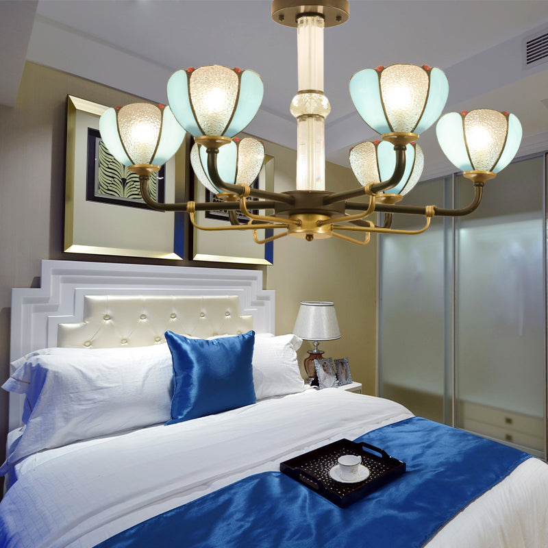 Blue Stained Glass Floral Chandelier - Traditional Pendant Lighting For Living Room 6/8 Lights 6 /