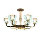 Blue Floral Chandelier Pendant Lighting Traditional Stained Glass 6/8 Lights For Living Room