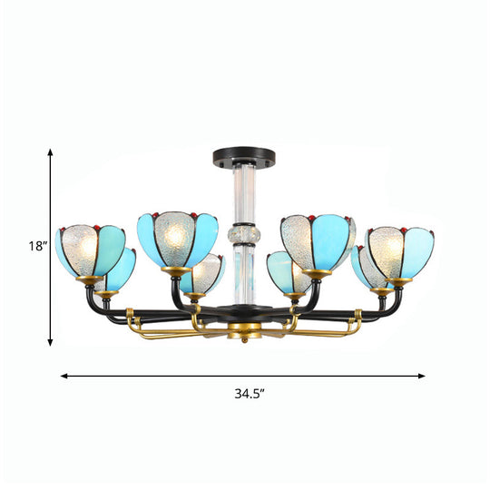 Blue Stained Glass Floral Chandelier - Traditional Pendant Lighting For Living Room 6/8 Lights
