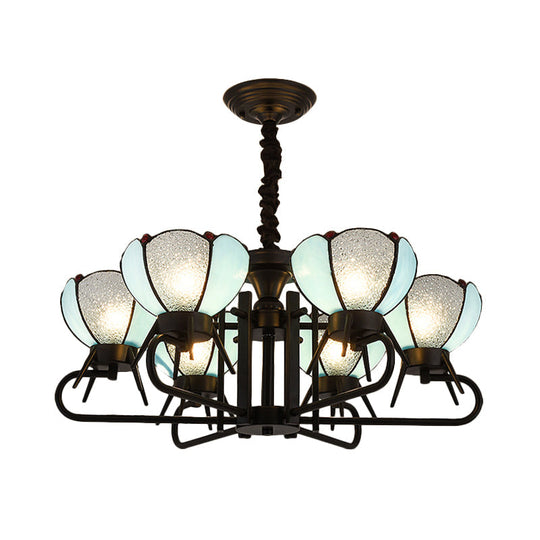 Blue Tiffany Chandelier Lamp - 6/8 Light Bowl Pendant Lighting With Adjustable Chain For Foyer