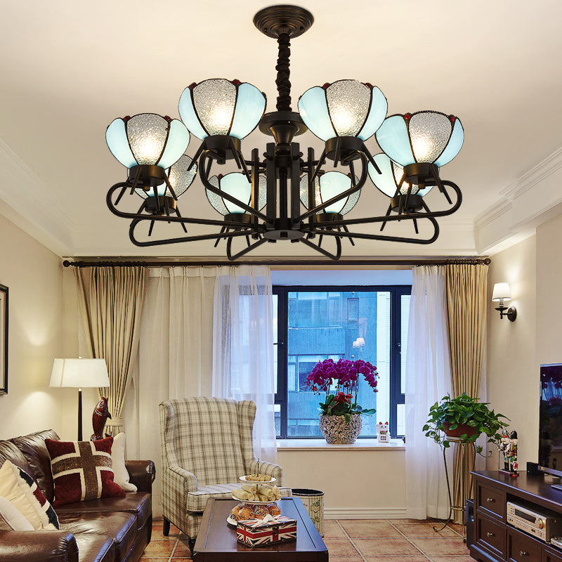 Blue Tiffany Chandelier Lamp - 6/8 Light Bowl Pendant Lighting With Adjustable Chain For Foyer 8 /