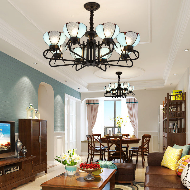 Blue Tiffany Chandelier Lamp - 6/8 Light Bowl Pendant Lighting With Adjustable Chain For Foyer