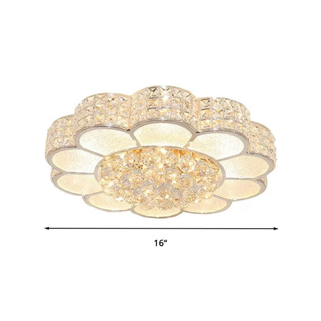 Flower Bedroom Ceiling Fixture: Clear Crystal Block Led Flush Mount Light With 3 Color Options