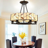 Tiffany Lodge Pendant Light With Stained Glass And Leaf Design 6/8 Heads Adjustable White Hanging