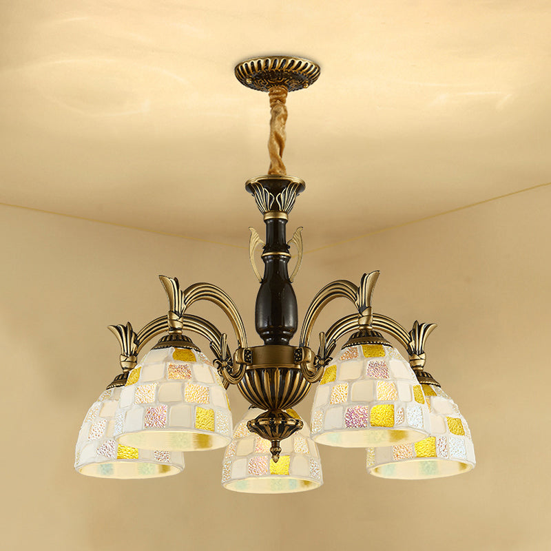 Vintage Stained Glass Mosaic Hanging Light - 5-Light Indoor Fixture For Living Room