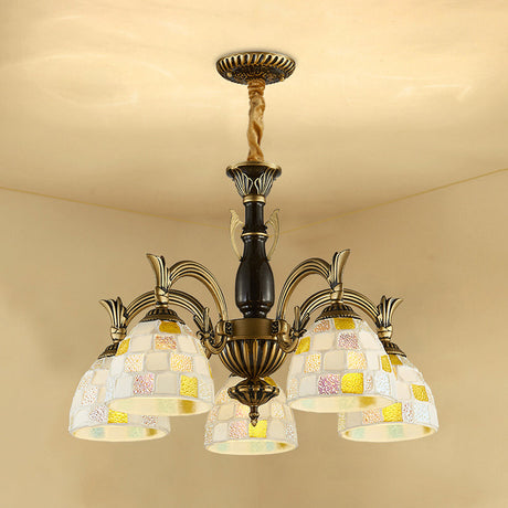 Vintage Stained Glass Mosaic Hanging Light - 5-Light Indoor Fixture For Living Room