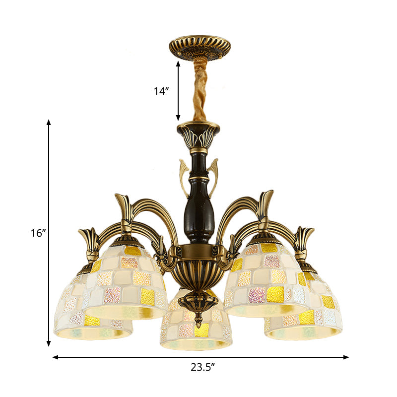 Vintage Stained Glass Mosaic Hanging Light With 5 Lights - Perfect For Indoor Living Spaces