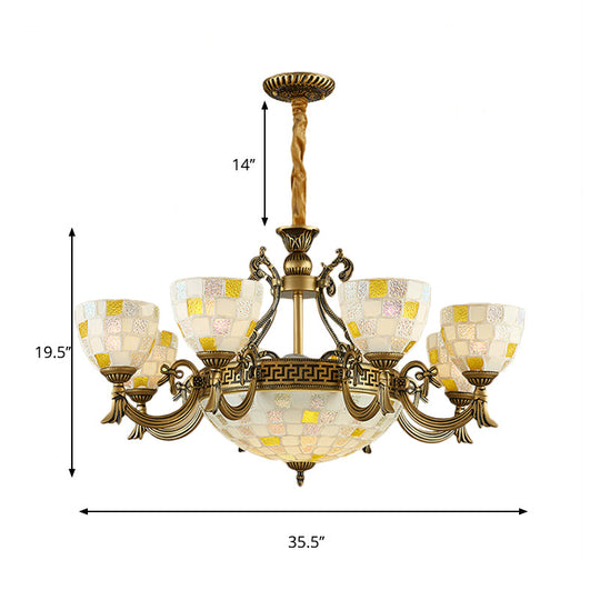 Mosaic Design Tiffany Chandelier With 6/8 Lights In Aged Brass And White Glass Pendant