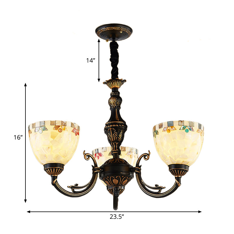 Traditional 3-Light Beige Glass Chandelier For Dining Room Pendant Lighting
