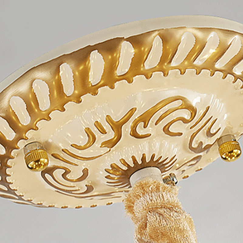 Baroque Bowl Hanging Light With Curved Arm - 3-Light Stained Glass Chandelier In Blue