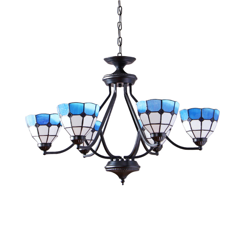 Blue Stained Glass Tiffany Pendant Chandelier Light With Upward 6/8 Lights