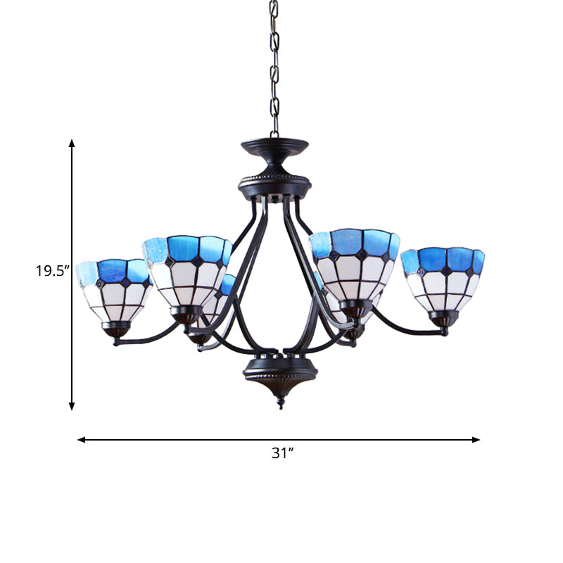 Blue Stained Glass Tiffany Pendant Chandelier Light With Upward 6/8 Lights