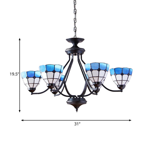 Blue Stained Glass Tiffany Pendant Chandelier Light With Upward 6/8 Lights
