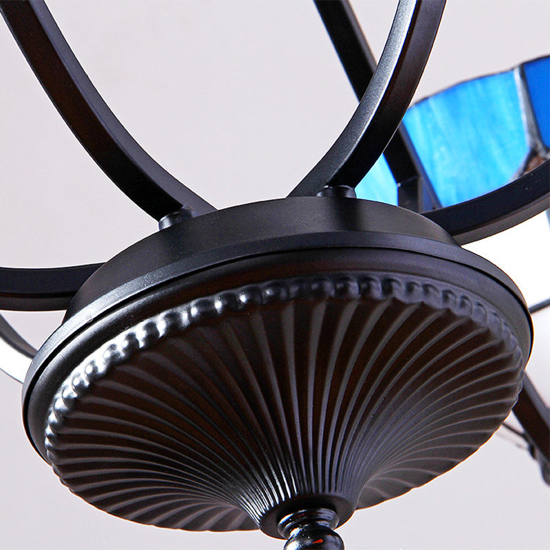 Blue Stained Glass Tiffany Pendant Chandelier Light With Upward 6/8 Lights