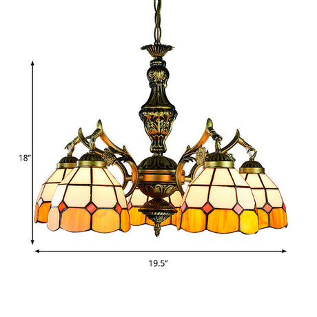 Vintage Stained Glass Hanging Ceiling Light With 3/5/9/11 Lights - Yellow Indoor Lighting For