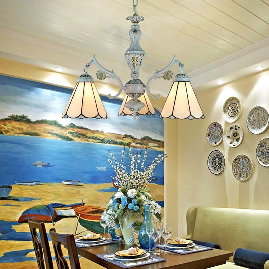 Blue Stained Glass Pendant Chandelier With Traditional Pattern For Indoor Dining