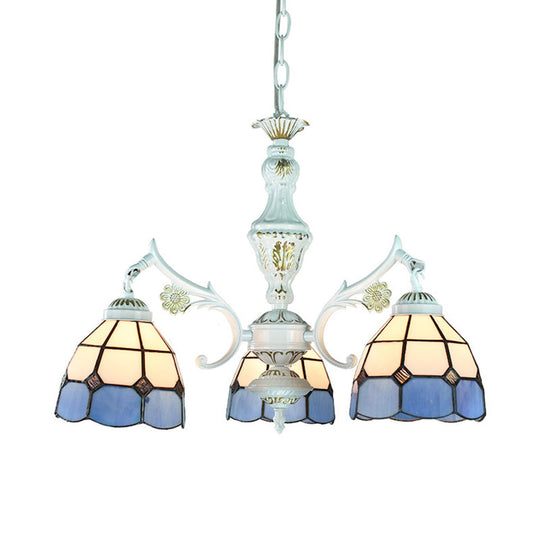 Blue Stained Glass Pendant Chandelier With Traditional Pattern For Indoor Dining