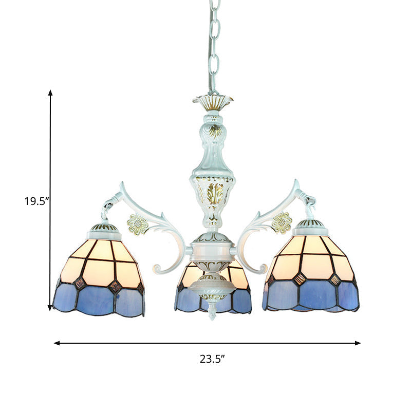 Blue Stained Glass Pendant Chandelier With Traditional Pattern For Indoor Dining
