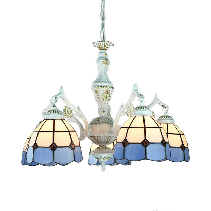 Blue Stained Glass 5-Light Chandelier With Adjustable Chain For Foyer