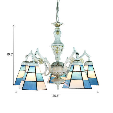 Tiffany Style Chandelier Light With Stained Glass Indoor Lighting For Foyer - Blue 5 Lights