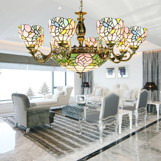 Suspension en vitrail avec motif fleur et bol - Parfait pour les salons de style lodge