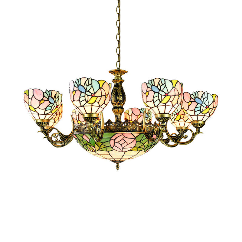 Suspension en vitrail avec motif fleur et bol - Parfait pour les salons de style lodge