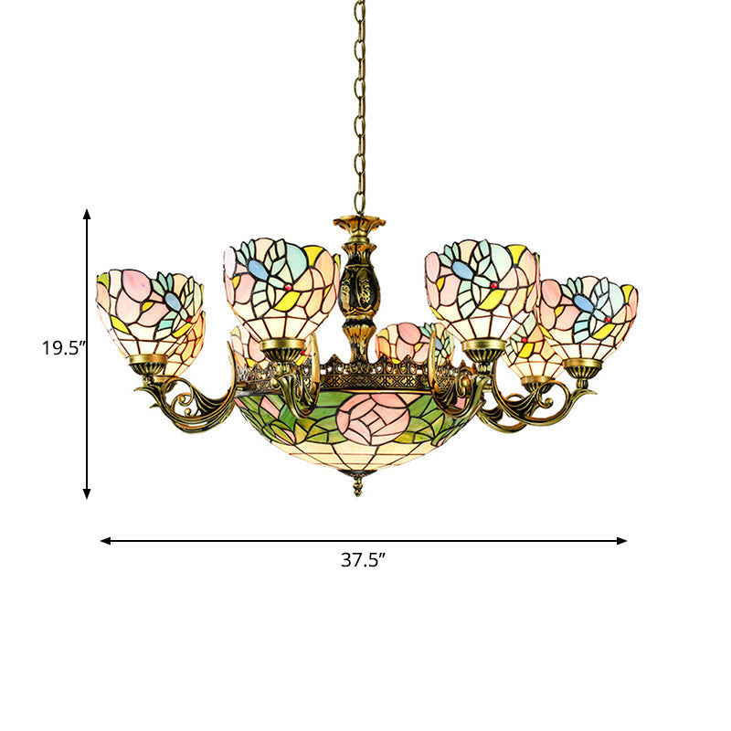 Suspension en vitrail avec motif fleur et bol - Parfait pour les salons de style lodge