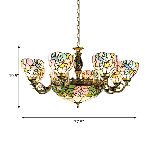 Suspension en vitrail avec motif fleur et bol - Parfait pour les salons de style lodge