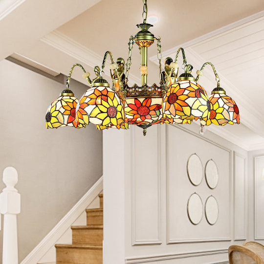 Sunflower Tiffany Cut Glass Pendant Chandelier With 9/11 Tribute Lights In Orange For Bedroom 9 /
